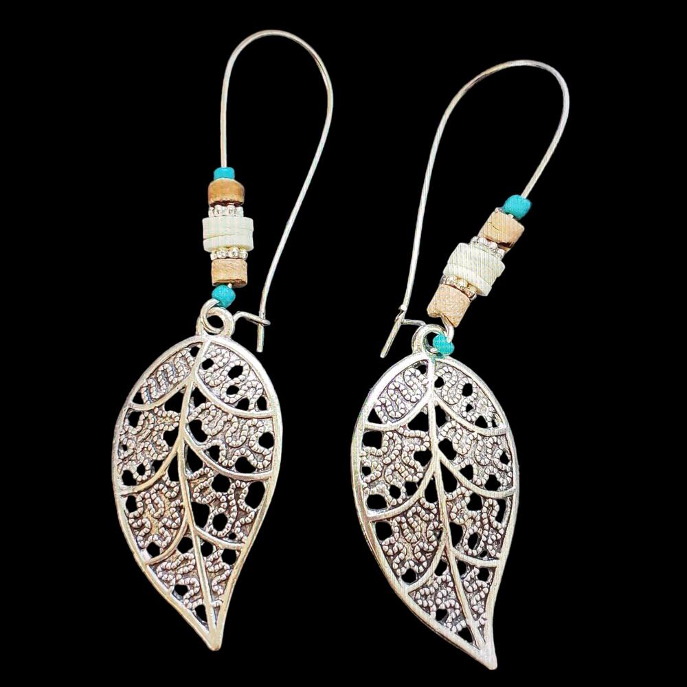 3/15 NWT silver tone turquoise boho Filigree Hoop Earrings